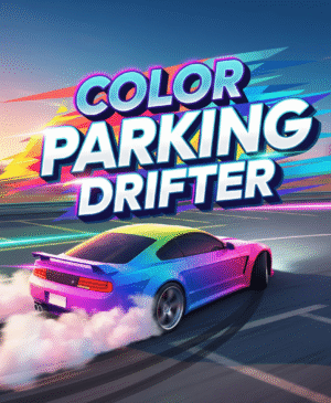 “Vibrant neon sports car drifting into a color-coded parking spot in Color Parking Drifter game”