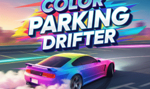 “Vibrant neon sports car drifting into a color-coded parking spot in Color Parking Drifter game”