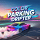 “Vibrant neon sports car drifting into a color-coded parking spot in Color Parking Drifter game”