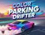 “Vibrant neon sports car drifting into a color-coded parking spot in Color Parking Drifter game”