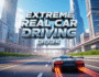 Red sports car drifting through neon‑lit city streets in Extreme Real Car Driving 2025, showcasing realistic car driving simulator physics and nitro boost.”
