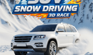 Blue SUV drifting on an icy mountain trail in SUV Snow Driving 3D Race winter off‑road simulator