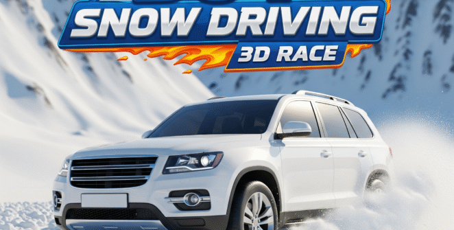 Blue SUV drifting on an icy mountain trail in SUV Snow Driving 3D Race winter off‑road simulator