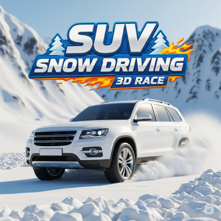 Blue SUV drifting on an icy mountain trail in SUV Snow Driving 3D Race winter off‑road simulator