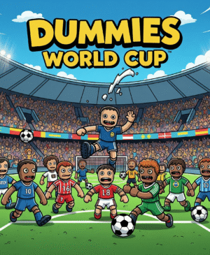 “Cartoon-style 2D soccer players battling in a Dummies World Cup online multiplayer match”