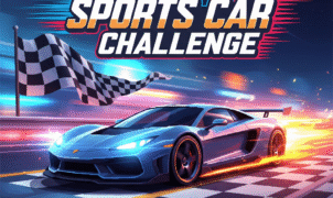 Red supercar drifting on a neon-lit circuit in Sports Car Challenge racing game
