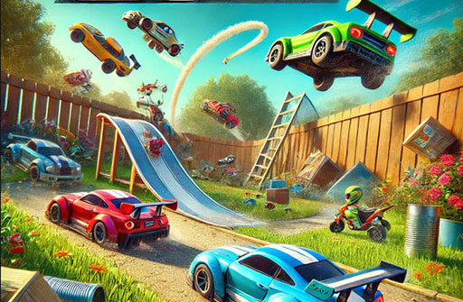 “GT Micro Racers game screenshot showing miniature cars drifting around a neon-lit city track with nitro boost trails and dynamic speed effects”