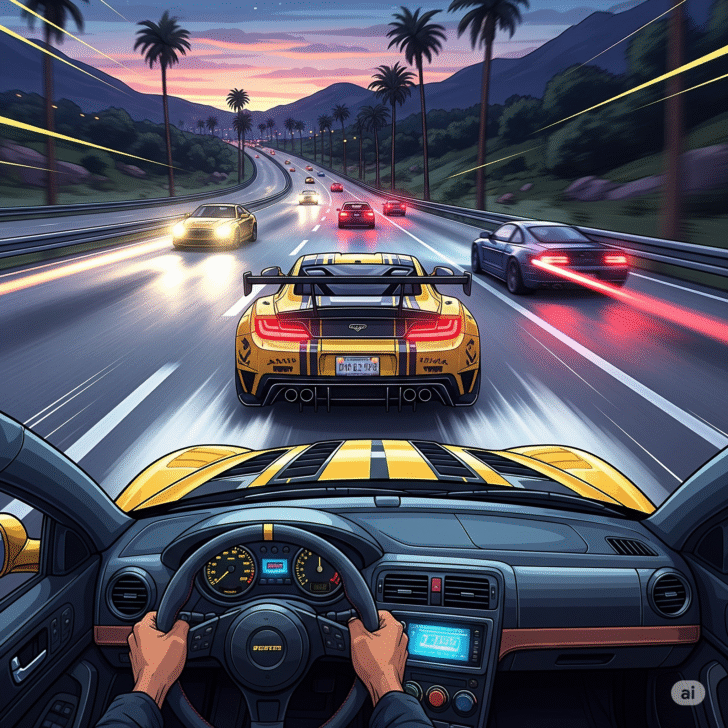 Driver Club: Highway Racing gameplay – sports car weaving through highway traffic