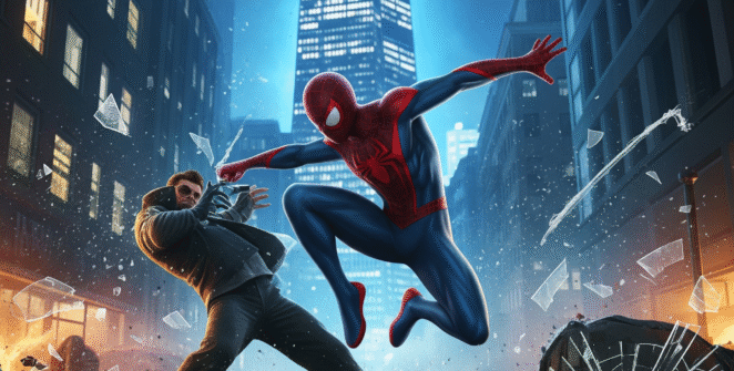 Spider Hero Street Fight game cover art featuring a superhero in a dynamic urban combat scene, ideal for action game enthusiasts