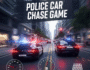 Police Car Chase Game: Patrol car speeding down a city street at night