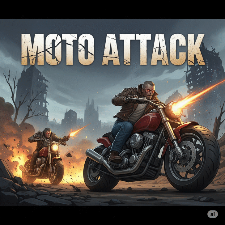 High‑octane stunt on a motorbike racing game track with combat weapons blazing in Moto Attack