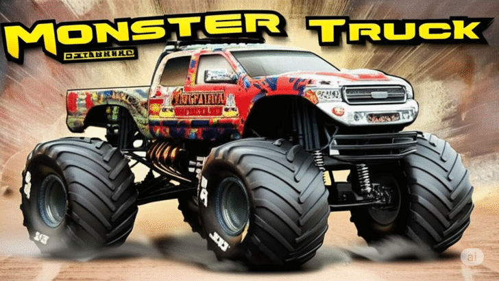 Monster truck jumping over obstacles in Monster Truck Beginning game